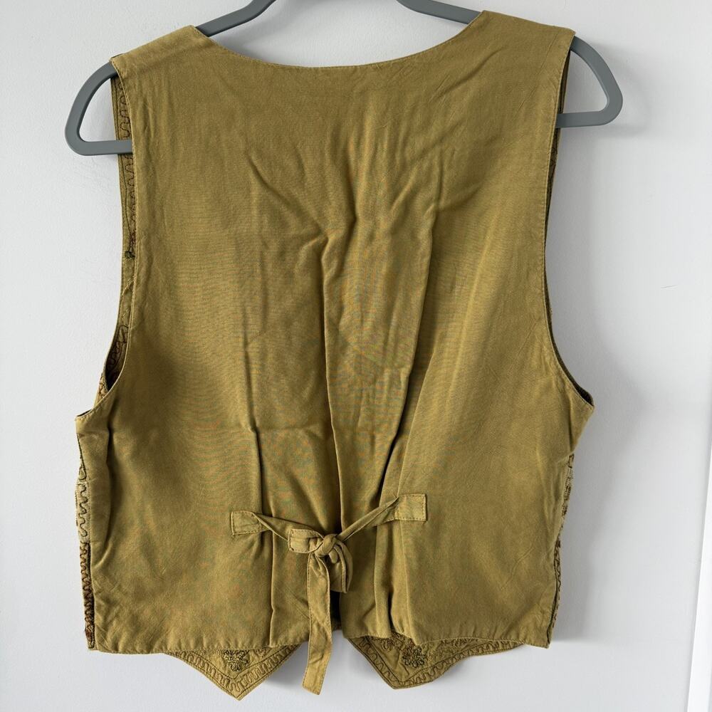 Boho Embroidered Festival Vest Mustard Gold Floral Tapestry Indie Top‎ Women - Picture 2 of 10